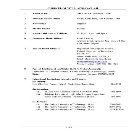 Afolayan curriculum vitae