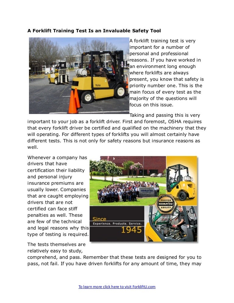 A forklift training test is an invaluable safety tool