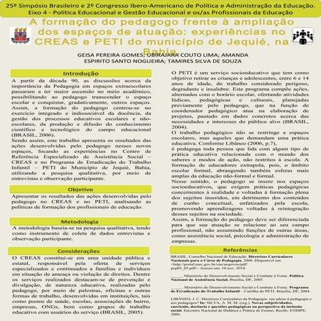 A formação do pedagogo frente à ampliação dos espaços de atuação   experiências no creas e peti do município de jequié