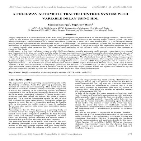 A four way autometic traffic control system with variable delay using hdl