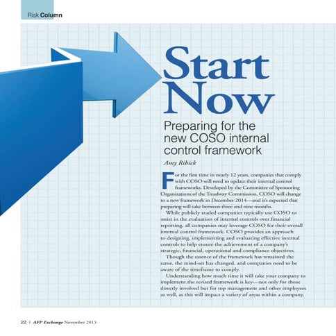 Prepare for the 2013 COSO Internal Control Framework—Start Now