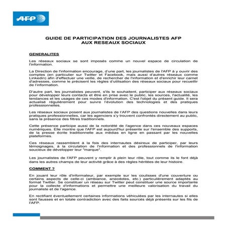 Charte Médias Sociaux AFP