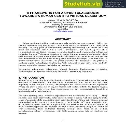 A Framework For A Cyber Classroom  Towards A Human-Centric Virtual Classroom