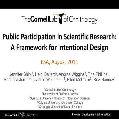 A framework for design of public participation in scientific research