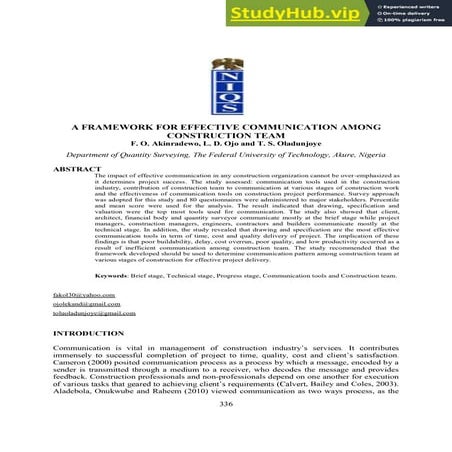 A FRAMEWORK FOR EFFECTIVE COMMUNICATION AMONG CONSTRUCTION TEAM | PDF
