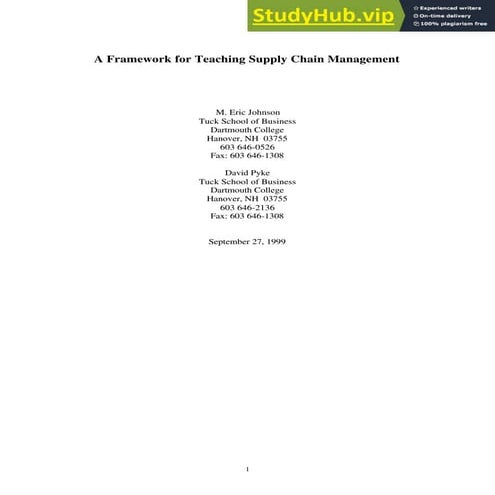 A Framework For Teaching Supply Chain Management | PDF
