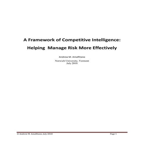 A Framework Of Competitive Intelligence | PDF
