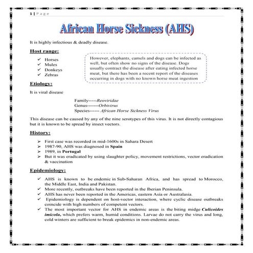 African horse sickness (ahs)