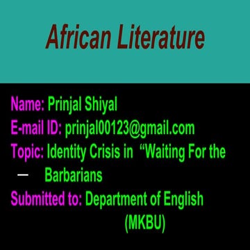 African Literature: "Waiting for the Barbarians" by J. M. Coetzee