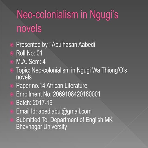 Neocolonialism in Ngugi Wa Thiong'o's works