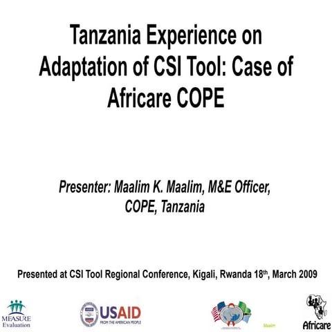 Tanzania Experience on Adaptation of CSI Tool: Case of Africare COPE