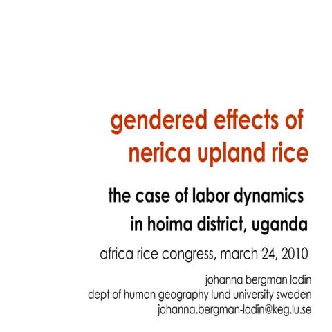 Gendered effects of NERICA upland rice: The case of labor dynamics in Hoima D...