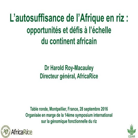 L’autosuffisance de l’Afrique en riz : opportunités et défis à l’échelledu ...