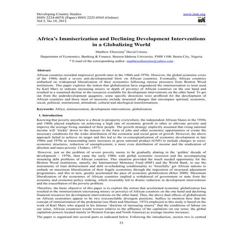 Africa’s immiserization and declining development interventions in a globaliz...