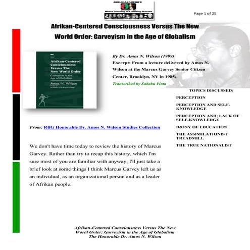 Afrikan centered consciousness versus the new world order | PDF