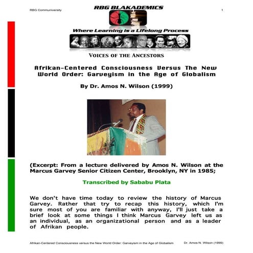 Afrikan centered consciousness versus the new world order | PDF