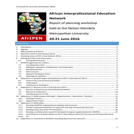 AfrIPEN report of  planning workshop 20-21 June 2016
