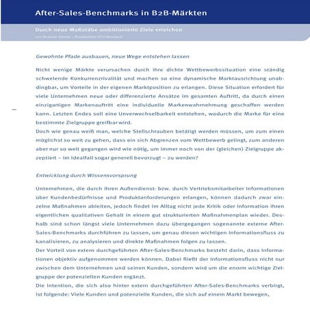 After-Sales Benchmarks in Industriemarktforschung und Beratung