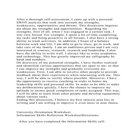 After a thorough self-assessment, I came up with a personal SWOT a.docx