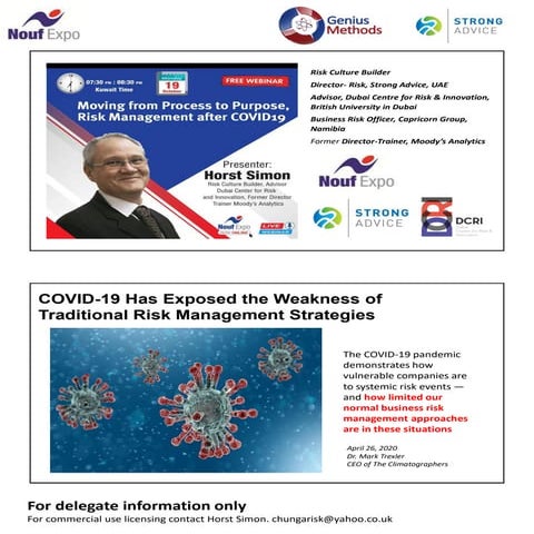 Moving from Process to Purpose, Risk Management after COVID19 