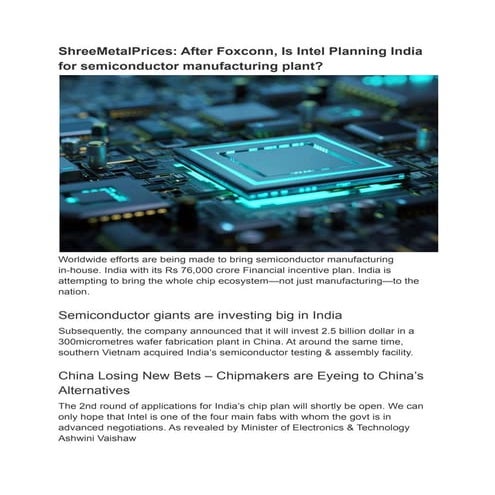After Foxconn, Is Intel Planning India for semiconductor manufacturing ...