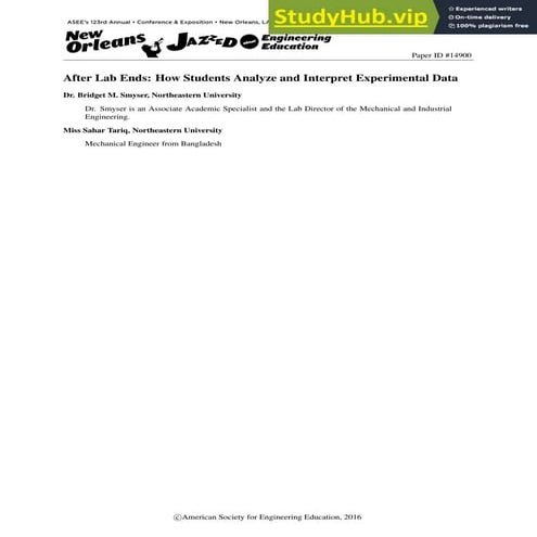 After Lab Ends  How Students Analyze And Interpret Experimental Data