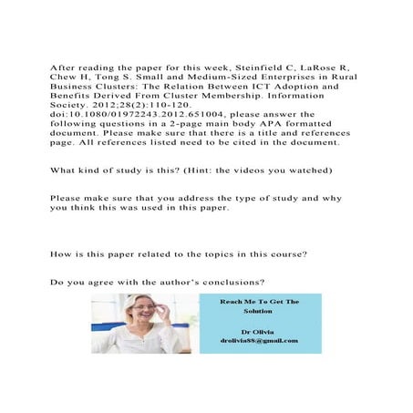 After reading the paper for this week, Steinfield C, LaRose R, C.docx