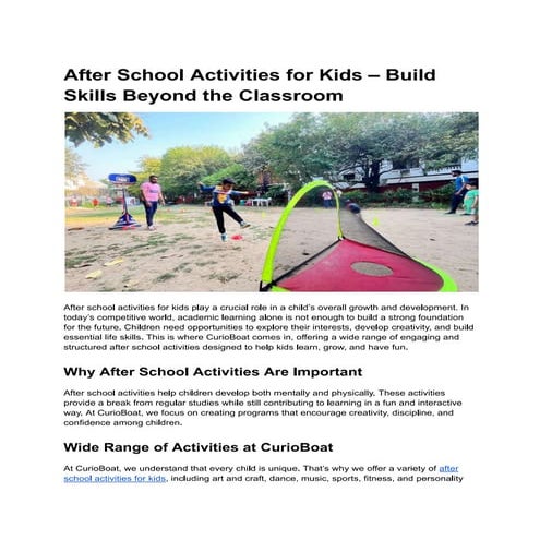 after school activities for kids - CurioBoat | PDF