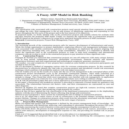 A fuzzy ahp model in risk ranking | PDF