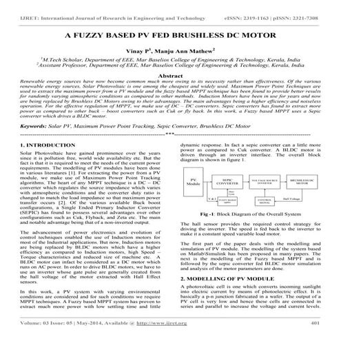 A fuzzy based pv fed brushless dc motor