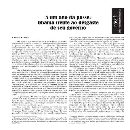 Um ano de posse: Obama frente al desgaste de su gobierno