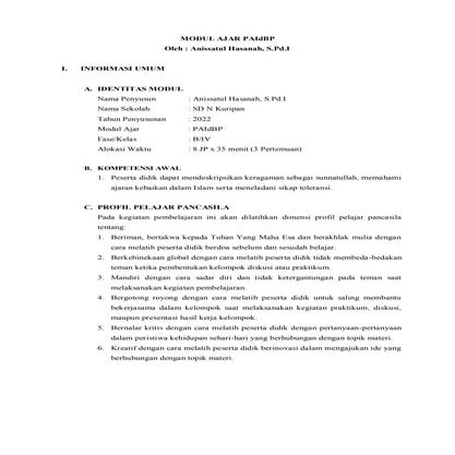 MODUL AJAR PAI DAN BUDI PEKERTI KELAS 5 BAB 3 KURIKULUM MERDEKA.docx