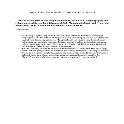 UMAT ISLAM DAN KONTRIBUSI UMAT ISLAM INDONESIA