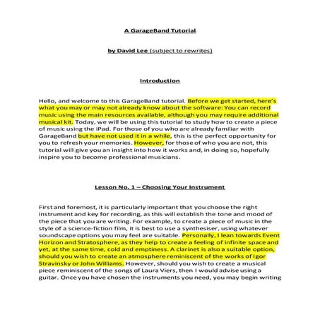 A GarageBand Tutorial script