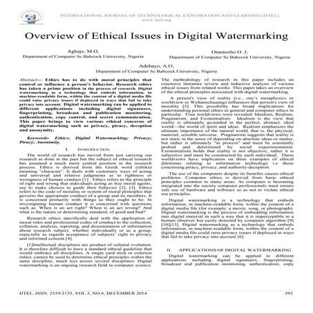 Overview of Ethical Issues in Digital Watermarking