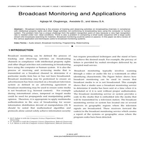 Broadcast Monitoring and Applications