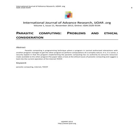 PARASITIC COMPUTING: PROBLEMS AND ETHICAL CONSIDERATION