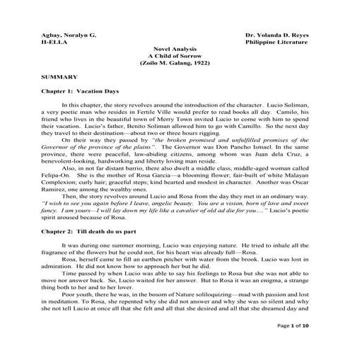 novel analysis: a child of sorrow