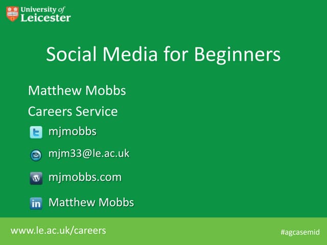 Social Media For Beginners - Agcas 2012