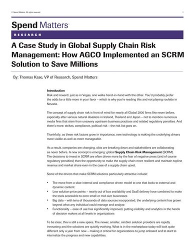 How AGCO implemented an Supply Chain Risk management solution to save millions