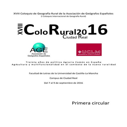 Colorural 2016. Coloquio de Geografía Rural 2016. AGE