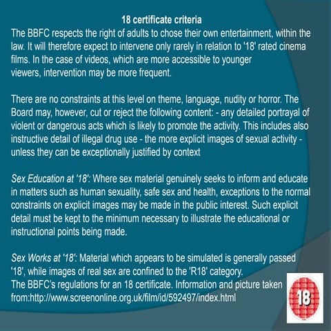 Age 18 certificate criteria | PPTX