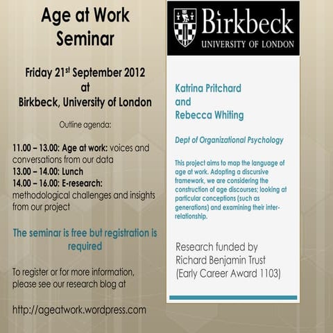 Ageat work seminar 21 Sep 2012