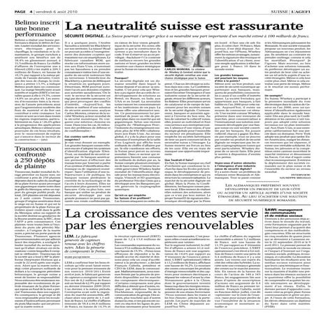 WISeKey article AGEFI (Swiss Financial Newspaper)