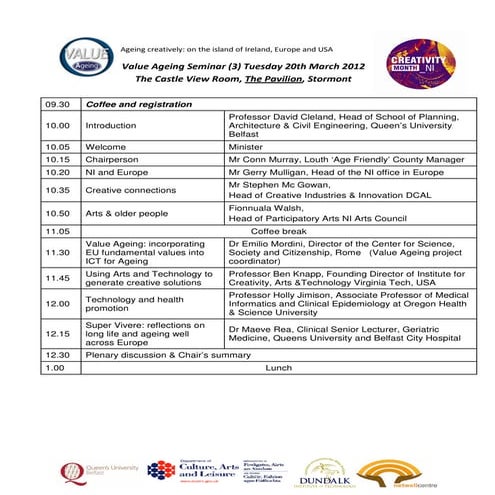 Ageing creatively. seminar 20th march