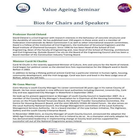 Ageing creatively bios for chairs and speakers