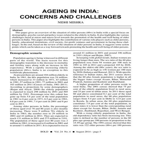 Ageing in India: Concerns and Challenges