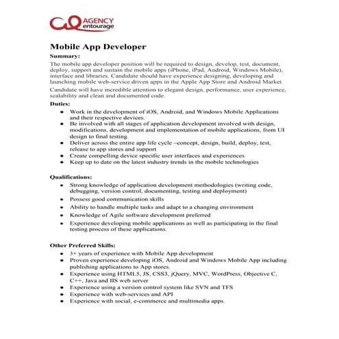 Mobile App Developer Job Description