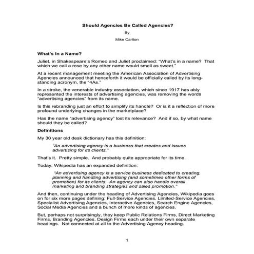 Should Advertising Agencies Be Called Advertising Agencies?