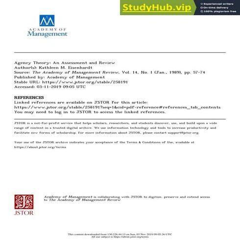 Agency Theory  An Assessment And Review